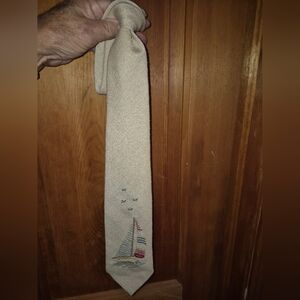 Beige Nautical Design Men's Tie - Cottage Industry Made